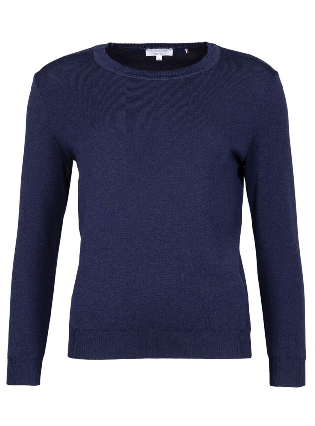 Maison-solfin - Pull femme en laine mérinos col rond bleu marine – 50