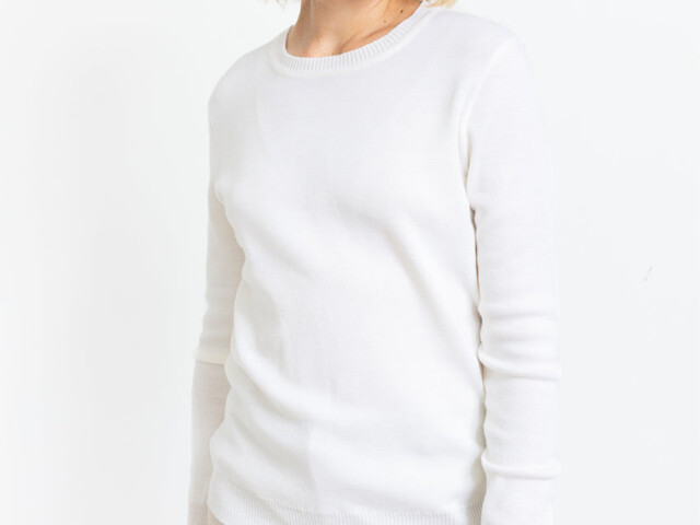 7451 NAT 1 pull encolure ronde femme laine blanc naturel Maison-solfin - Pull femme en laine mérinos col rond Blanc Naturel – 50