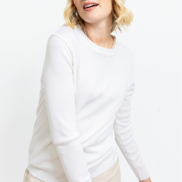 Maison-solfin - Pull femme en laine mérinos col rond Blanc Naturel – 50