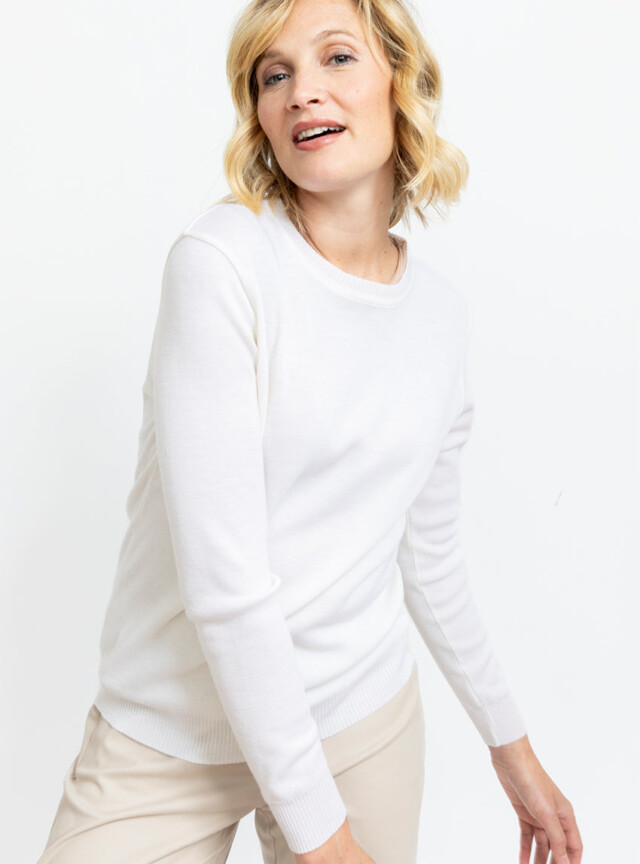 Maison-solfin - Pull femme en laine mérinos col rond Blanc Naturel – 50