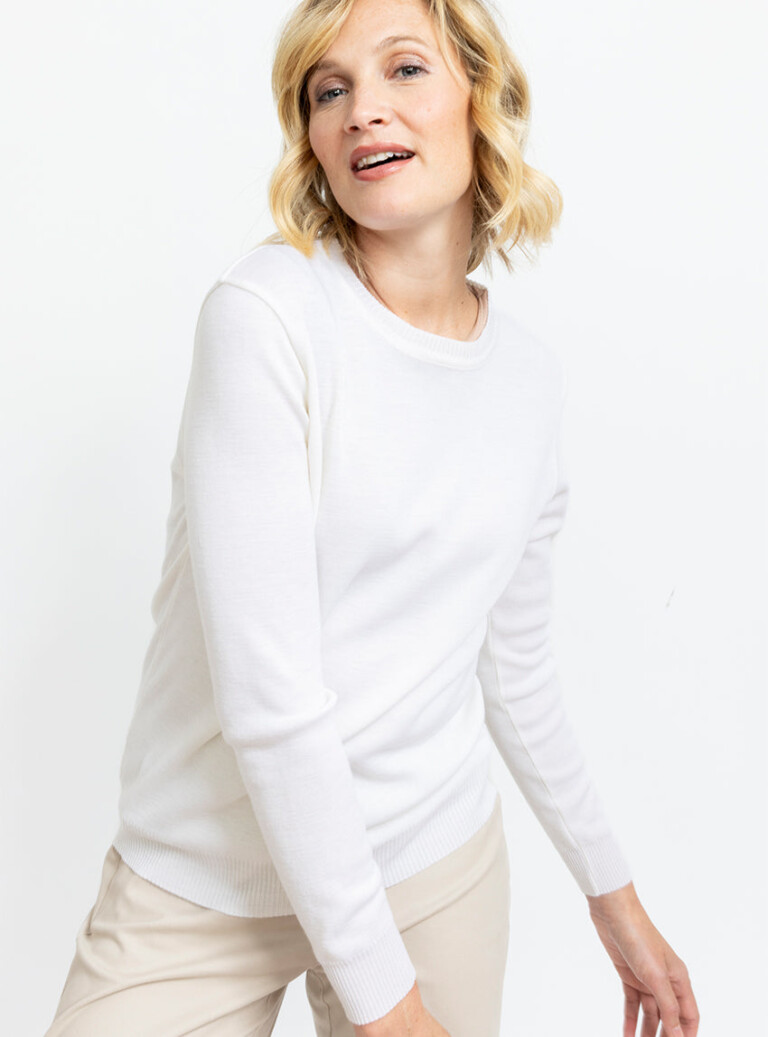 Maison-solfin - Pull femme en laine mérinos col rond Blanc Naturel – 50