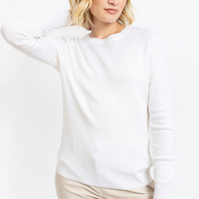 Maison-solfin - Pull femme en laine mérinos col rond Blanc Naturel – 50