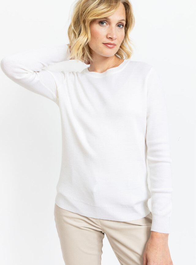 Maison-solfin - Pull femme en laine mérinos col rond Blanc Naturel – 50