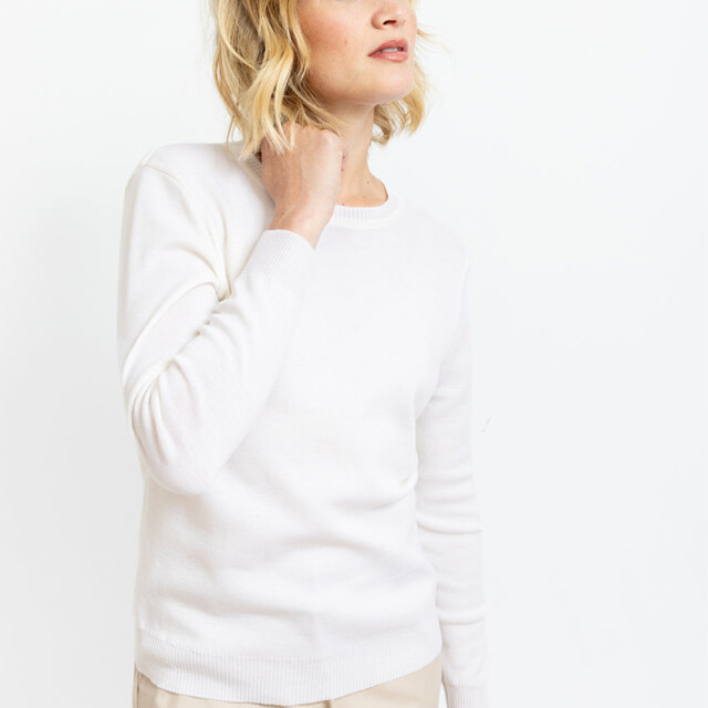 Maison-solfin - Pull femme en laine mérinos col rond Blanc Naturel – 50