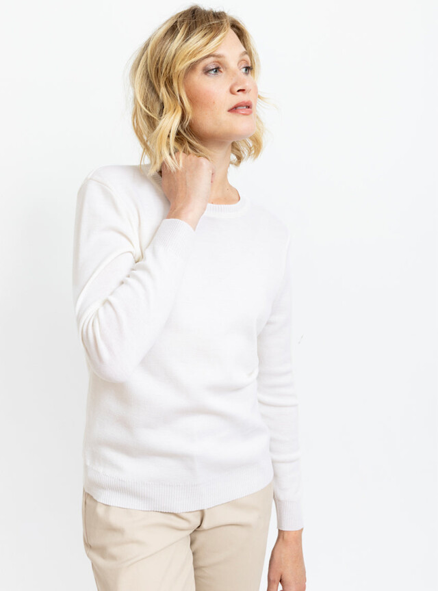 Maison-solfin - Pull femme en laine mérinos col rond Blanc Naturel – 50