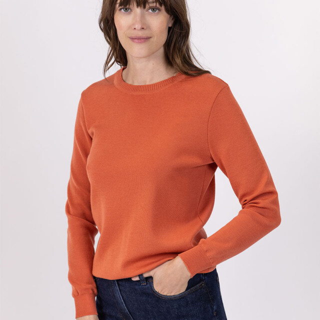 Maison Solfin - Pull femme en laine mérinos col rond orange tendre – 50