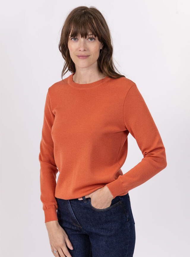 Maison Solfin - Pull femme en laine mérinos col rond orange tendre – 50