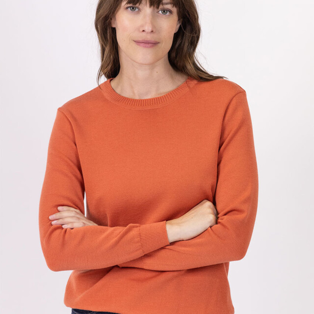 Maison Solfin - Pull femme en laine mérinos col rond orange tendre – 50