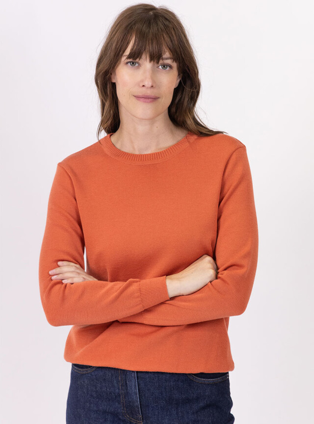 Maison Solfin - Pull femme en laine mérinos col rond orange tendre – 50