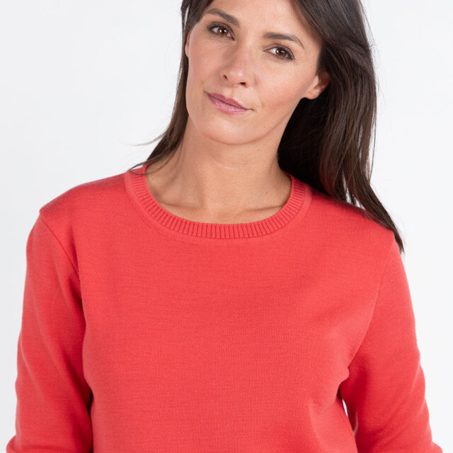 Maison Solfin - Pull femme en laine mérinos col rond rouge lumineux – 50
