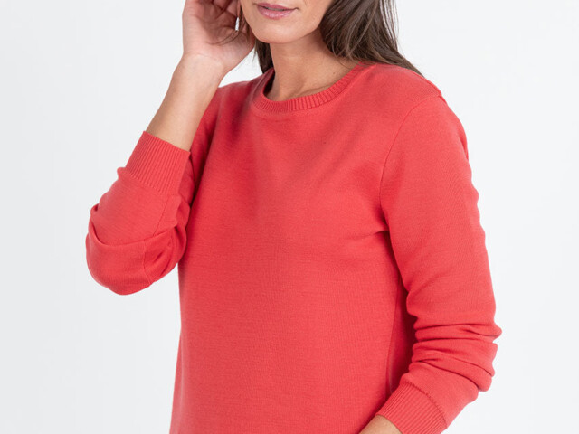 Maison Solfin - Pull femme en laine mérinos col rond rouge lumineux – 50