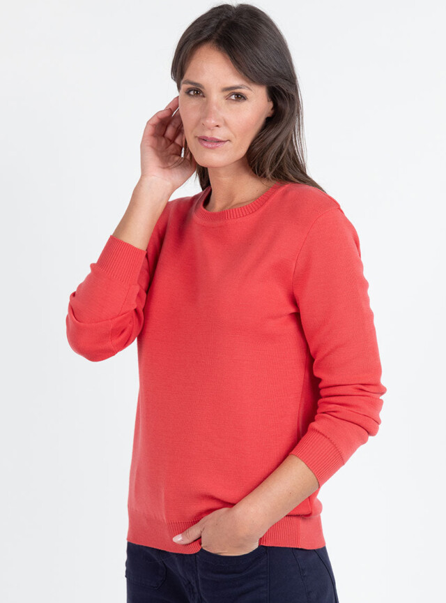 MAISON SOLFIN - Pull femme en laine mérinos col rond rouge lumineux