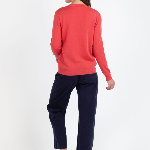 Maison Solfin - Pull femme en laine mérinos col rond rouge lumineux – 50