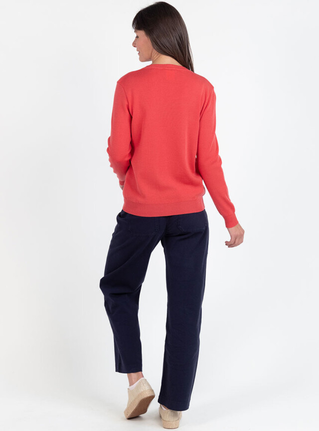 Maison Solfin - Pull femme en laine mérinos col rond rouge lumineux – 50