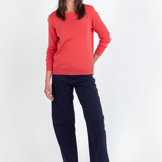 Maison Solfin - Pull femme en laine mérinos col rond rouge lumineux – 50