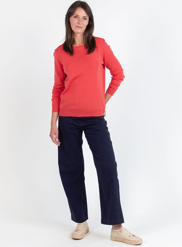 Maison Solfin - Pull femme en laine mérinos col rond rouge lumineux – 50