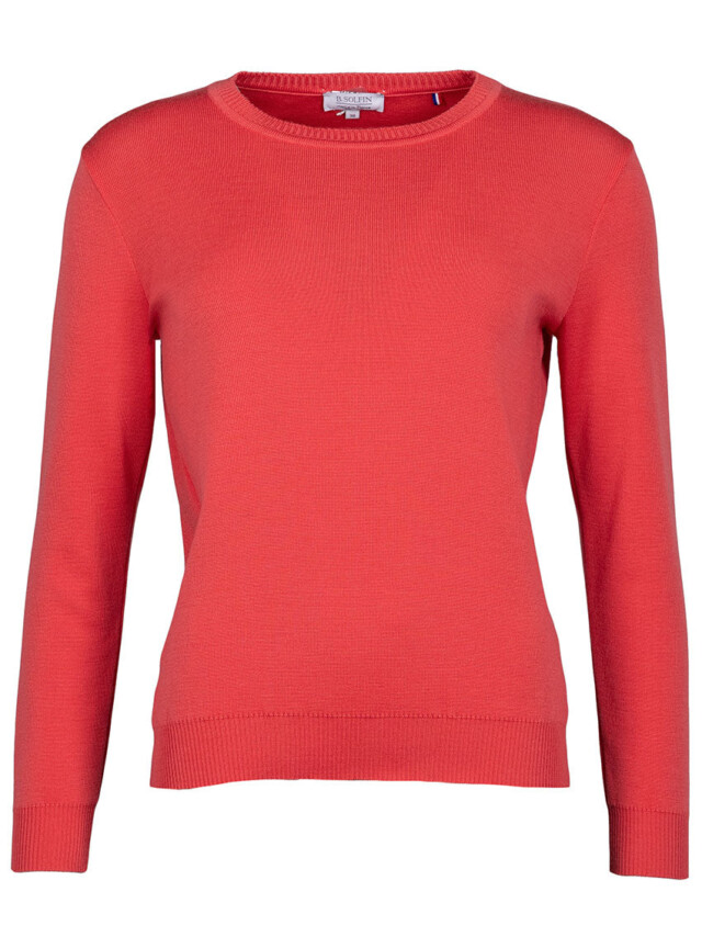Maison Solfin - Pull femme en laine mérinos col rond rouge lumineux – 50