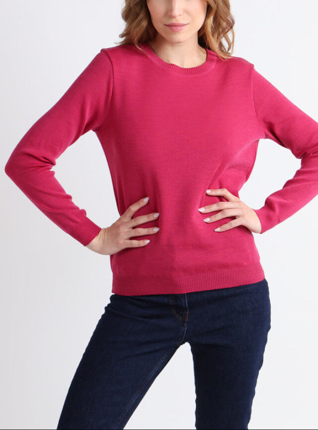MAISON SOLFIN - Pull femme en laine mérinos col rond Rose Géranium