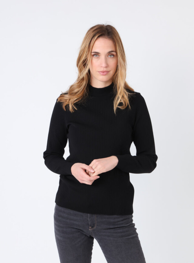 MAISON SOLFIN - Pull chaussette femme col cheminee laine mérinos Noir
