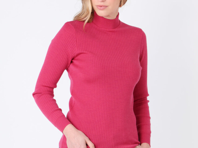 7455 rose geranium pull 1 Maison-solfin - Pull chaussette femme col cheminee laine mérinos Rose géranium – 4