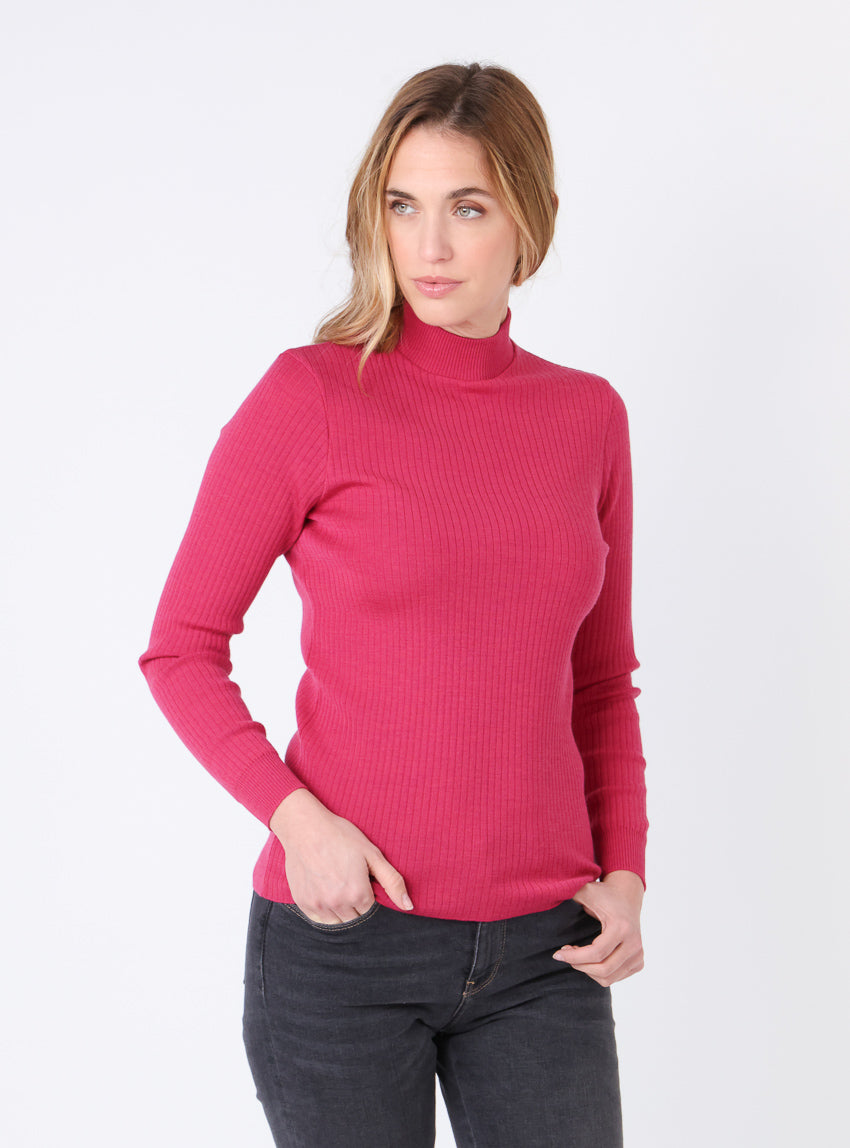7455 rose geranium pull 1 Maison-solfin - Pull chaussette femme col cheminee laine mérinos Rose géranium – 4