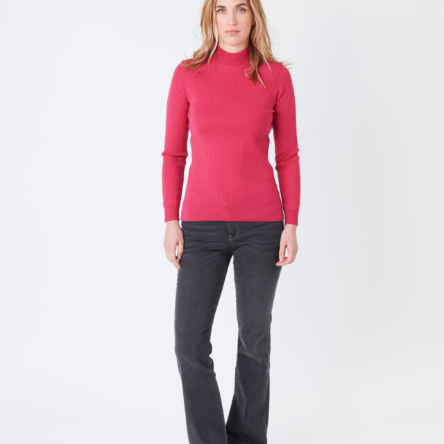 Maison-solfin - Pull chaussette femme col cheminee laine mérinos Rose géranium – 4