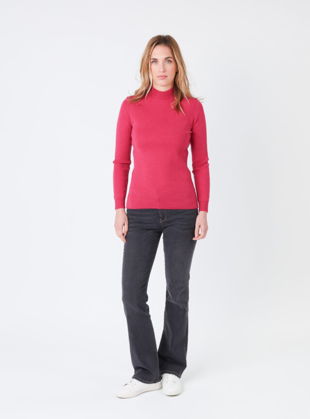 Maison-solfin - Pull chaussette femme col cheminee laine mérinos Rose géranium – 4