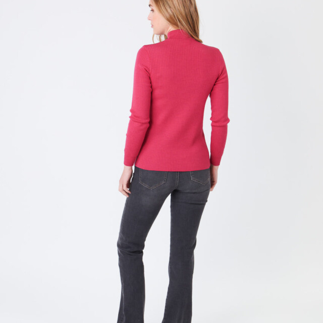 Maison-solfin - Pull chaussette femme col cheminee laine mérinos Rose géranium – 4