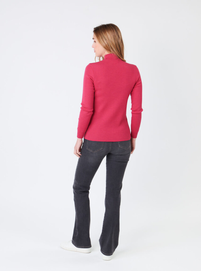 Maison-solfin - Pull chaussette femme col cheminee laine mérinos Rose géranium – 4