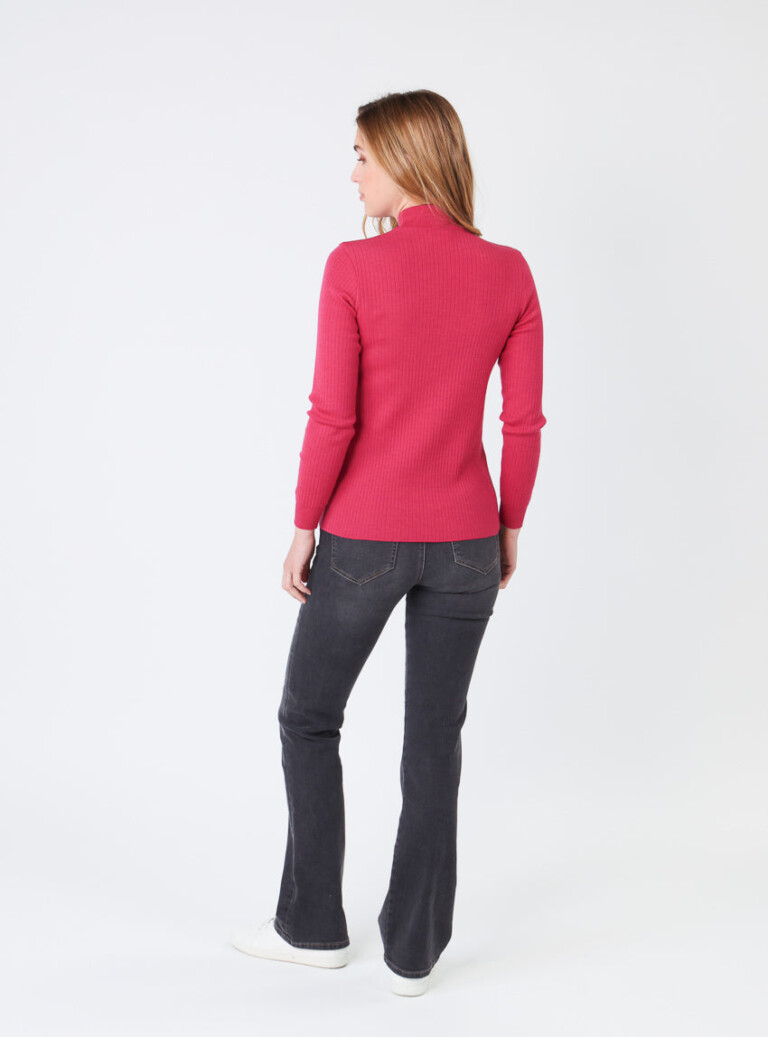 Maison-solfin - Pull chaussette femme col cheminee laine mérinos Rose géranium – 4