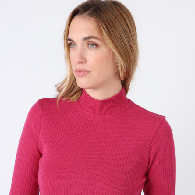 Maison-solfin - Pull chaussette femme col cheminee laine mérinos Rose géranium – 4