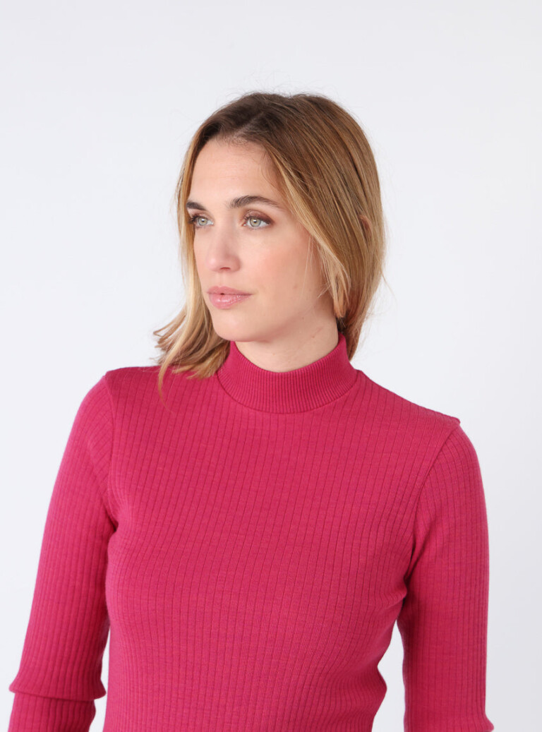 Maison-solfin - Pull chaussette femme col cheminee laine mérinos Rose géranium – 4