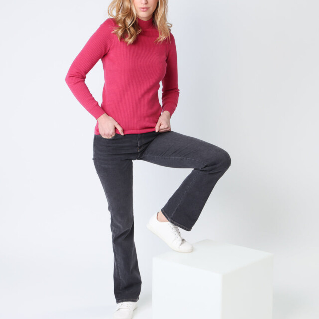 Maison-solfin - Pull chaussette femme col cheminee laine mérinos Rose géranium – 4