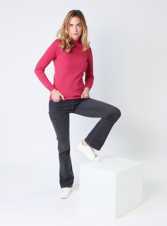 Maison-solfin - Pull chaussette femme col cheminee laine mérinos Rose géranium – 4