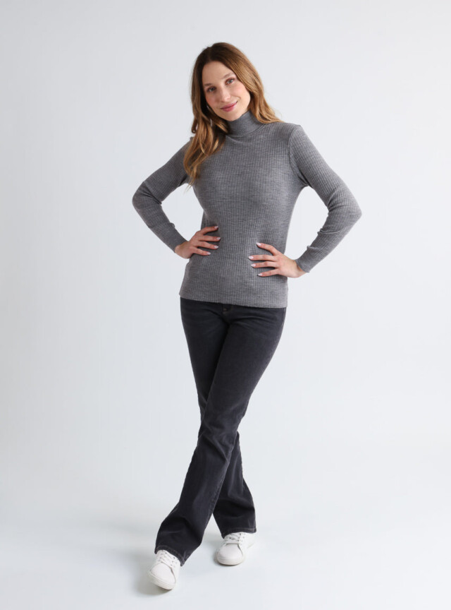 Maison-solfin - Pull chaussette femme col roule en laine mérinos Gris Léger – 5