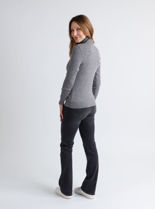 Maison-solfin - Pull chaussette femme col roule en laine mérinos Gris Léger – 5