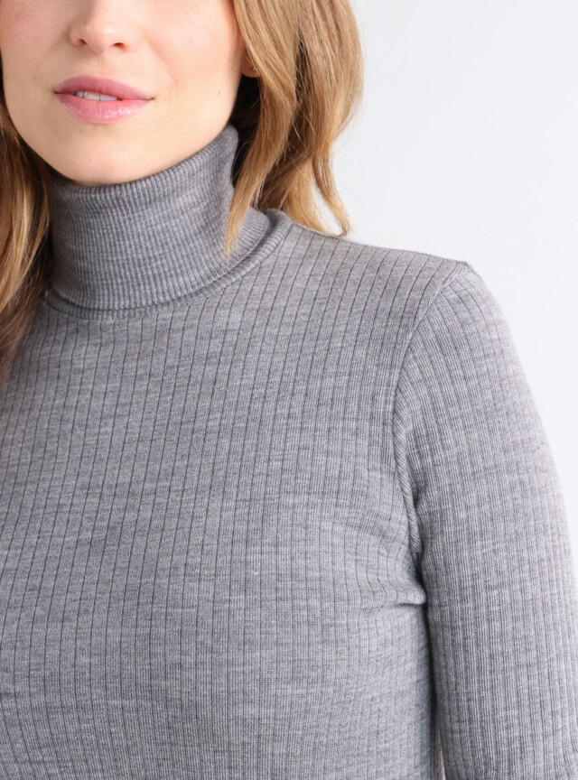 Maison-solfin - Pull chaussette femme col roule en laine mérinos Gris Léger – 5