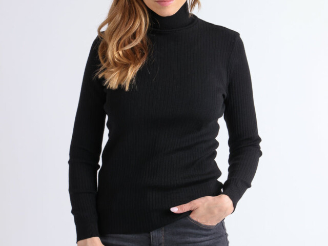 7456 noir pull 1 Maison-solfin - Pull chaussette femme col roule en laine merinos Noir – 5