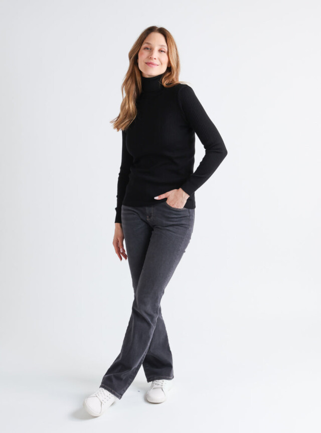 Maison-solfin - Pull chaussette femme col roule en laine merinos Noir – 5