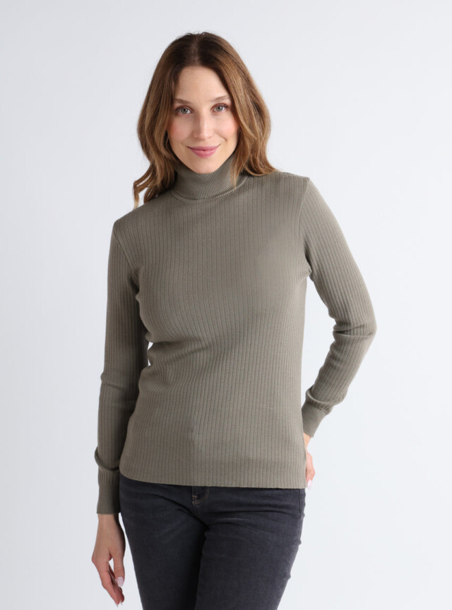 Pull chaussette femme col roule en laine mérinos Vert Olive par la marque MAISON SOLFIN MAISON SOLFIN - Pull chaussette femme col roule en laine mérinos Vert Olive