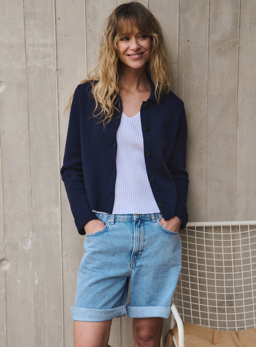 7481 MAR veste armelle bleu marine 20 LAFRANÇAISE Mailles in France - Veste Armelle – L