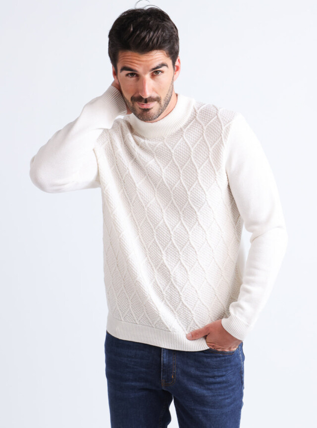 MAISON SOLFIN - Pull homme en laine mérinos blanc naturel