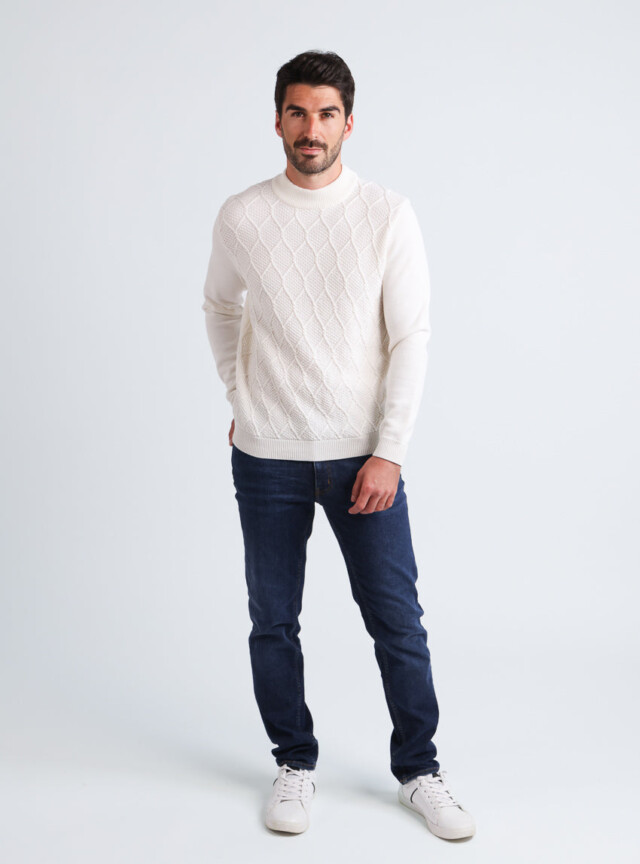 Maison Solfin - Pull homme en laine mérinos blanc naturel – 6