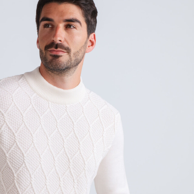 Maison Solfin - Pull homme en laine mérinos blanc naturel – 6