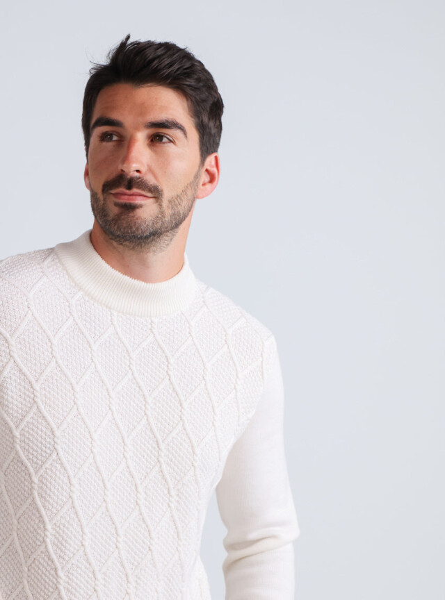 Maison Solfin - Pull homme en laine mérinos blanc naturel – 6