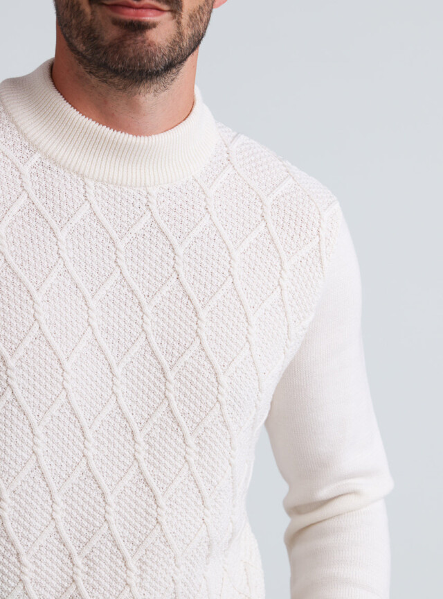 Maison Solfin - Pull homme en laine mérinos blanc naturel – 6
