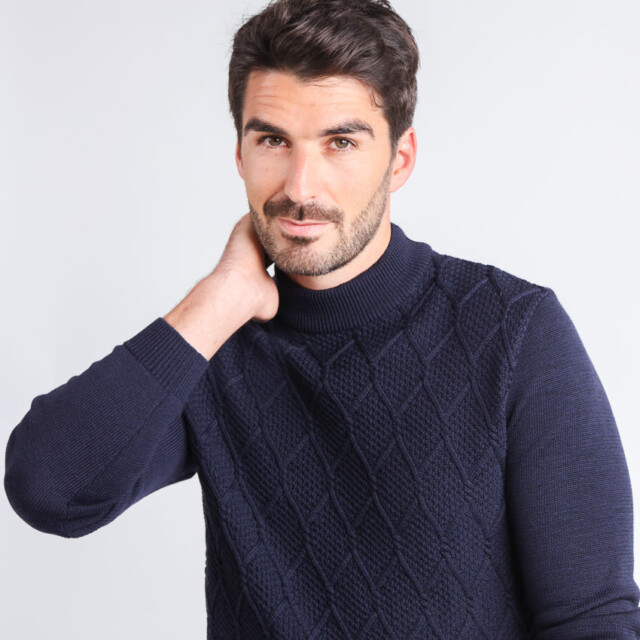 Maison Solfin - Pull homme en laine mérinos bleu marine – 6