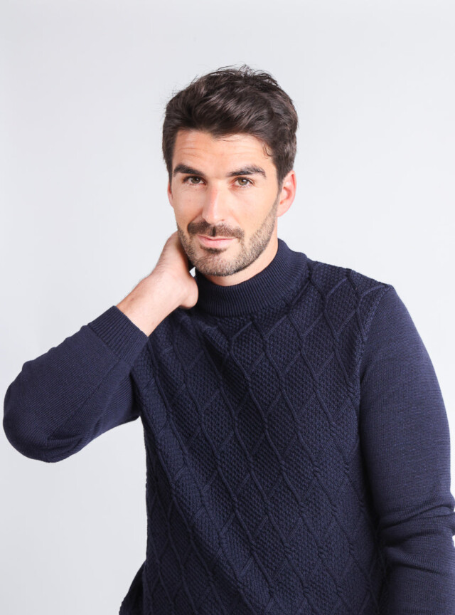 Maison Solfin - Pull homme en laine mérinos bleu marine – 6