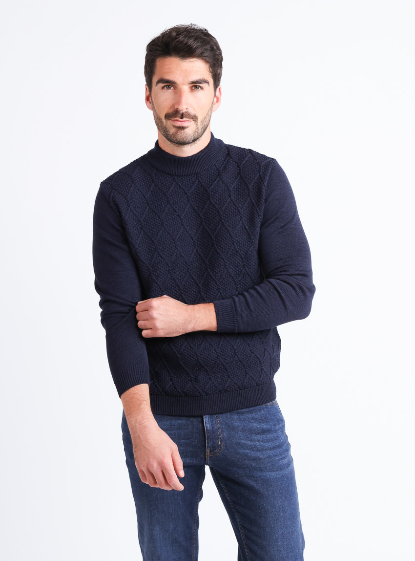 7494 bleu marine pull 1 Maison Solfin - Pull homme en laine mérinos bleu marine – 6