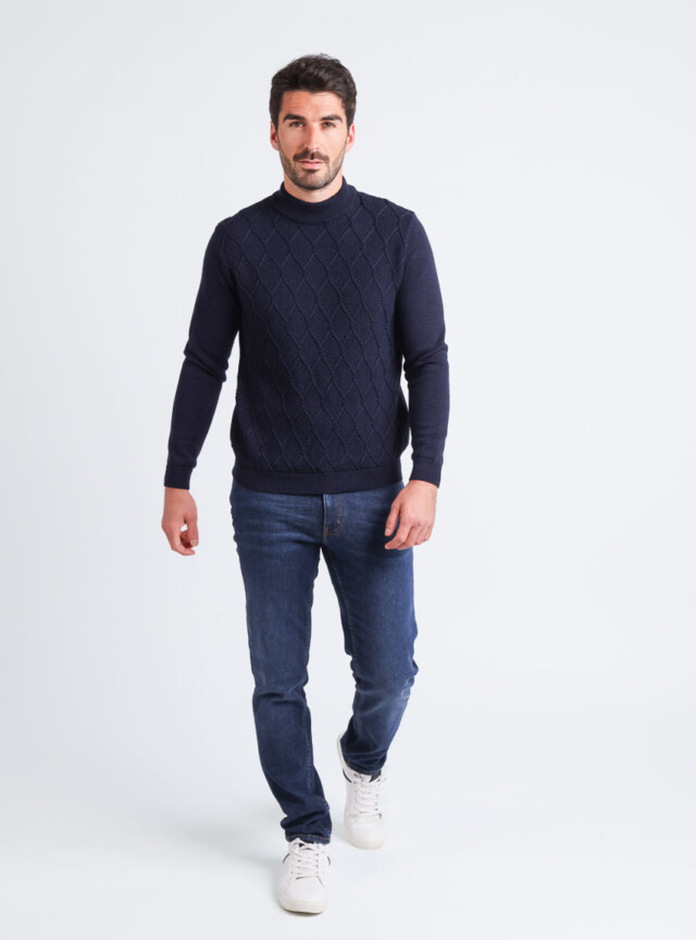Maison Solfin - Pull homme en laine mérinos bleu marine – 6